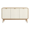 **Technische titel in het Nederlands: Moderne houten dressoirkast met ribbelpatroon en metalen handgrepen**